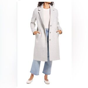 Bernardo Light Gray Plaid Trench Coat wool size L